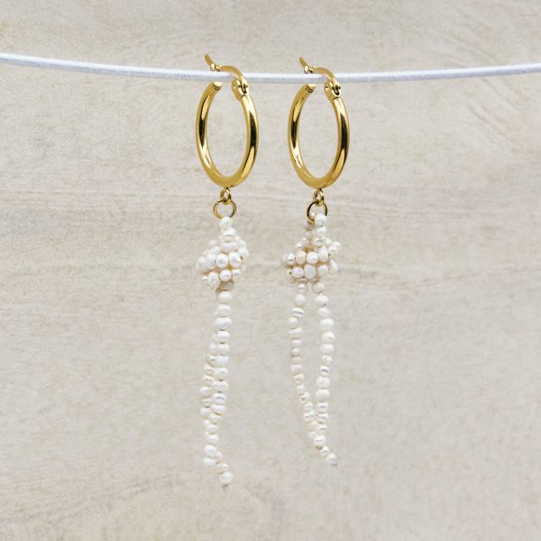 Clio pearl hoop earrings with knotted freshwater pearl strand