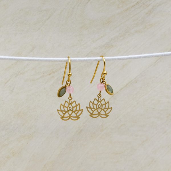 Maia pendant earrings with rose quartz and green aventurine charms