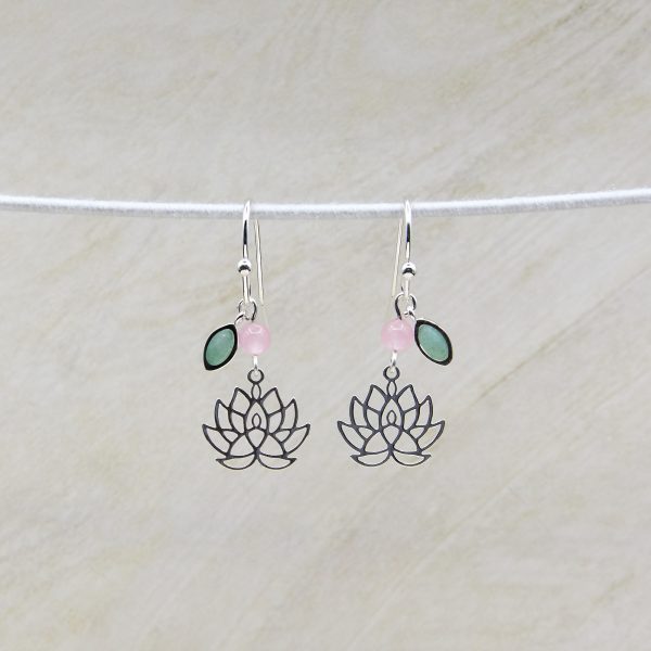 Maia pendant earrings with rose quartz and green aventurine charms