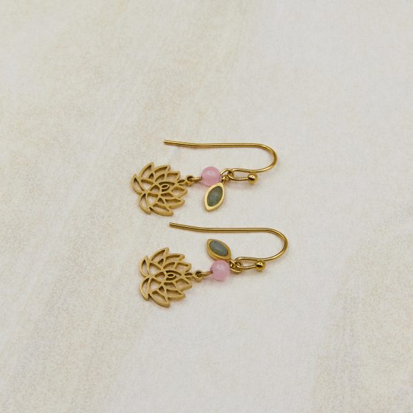 French hook earrings with Maia symbol and gemstone charms