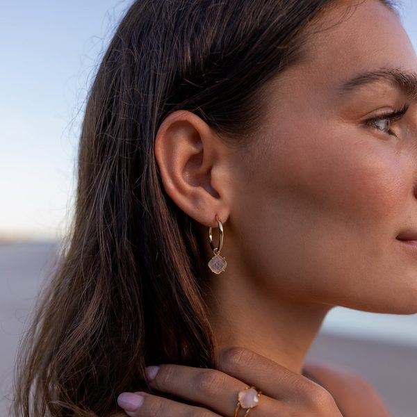 Aura Earrings Gold with Rose Quartz
