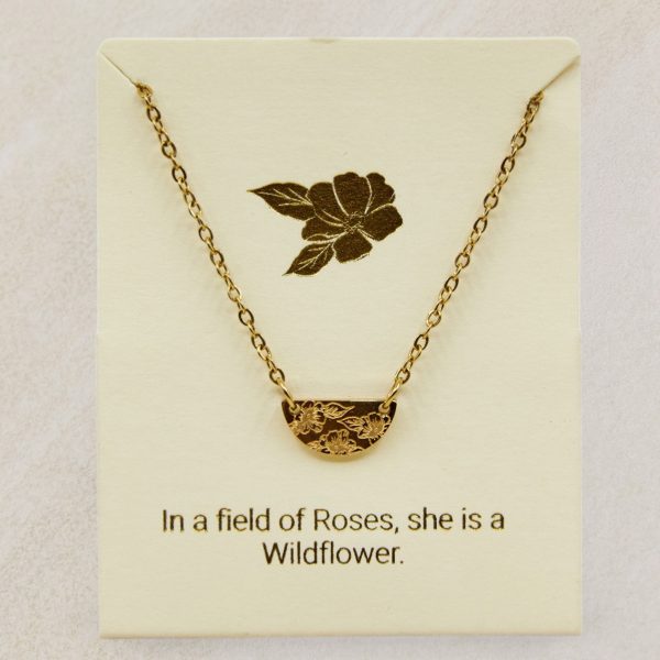 Semicircle necklace with flower etching