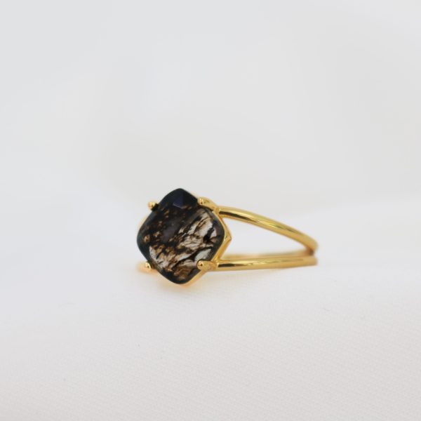 Calming Ring with Herkimer Gold