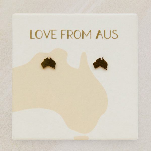 Map Of Australia stud earrings in gold. Aussie earrings