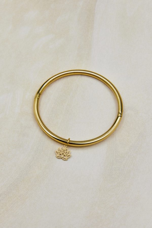 Maia hinged bangle bracelet with lotus connection pendant