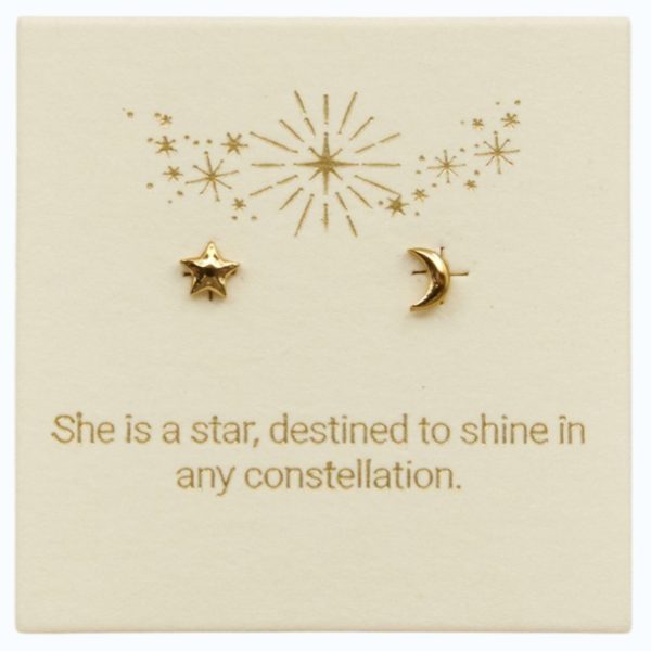 Moon and Star Studs 18k Gold