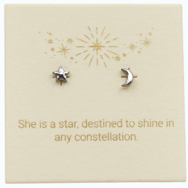 Moon and Star Studs Sterling Silver