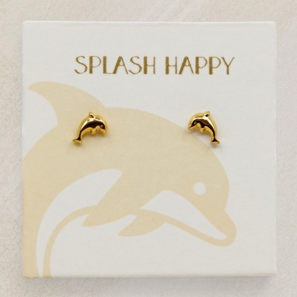 Gold Dolphin Earrings, tarnish free
