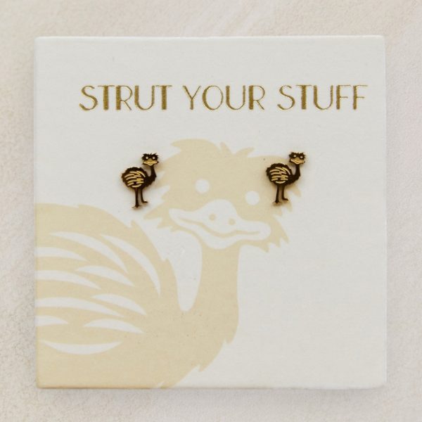 Australian Emu stud earrings in gold, tarnish free