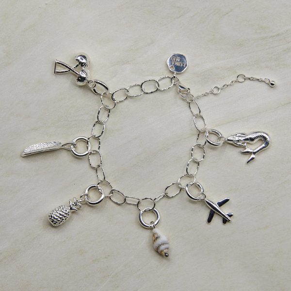 Textured Charm Bracelet in Silver