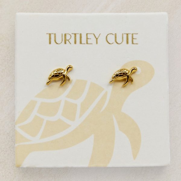 stainless steel, tarnish free Turtle stud earrings in gold